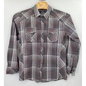 Buckle BKE Standard Fit Roll Tab Pearl Snap Western Cowboy Plaid Shirt Men's XL